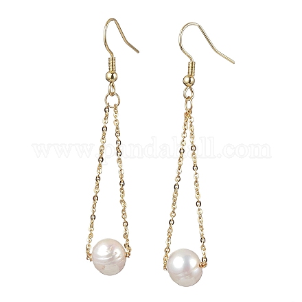 Бусы из натурального культивированного пресноводного жемчуга с латунными серьгами с подвесками EJEW-JE05757-1