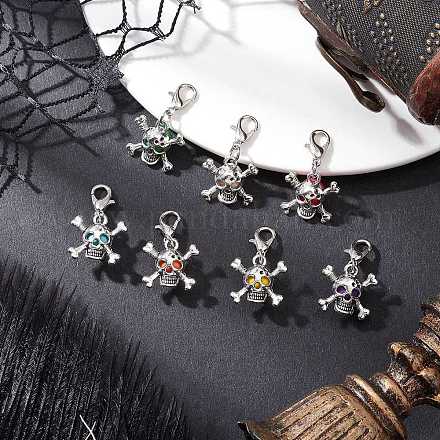 Подвеска из сплава черепа и круглой синтетической бирюзы HJEW-JM04121-1