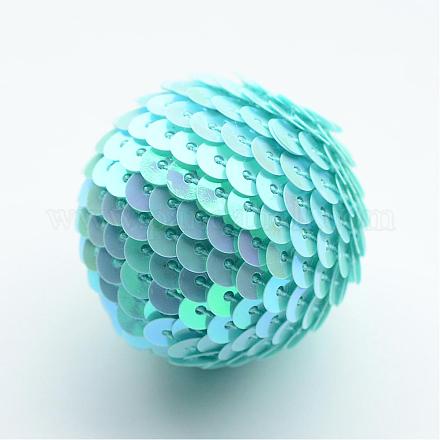 Handmade Woven Foam Wrapped with Paillettes Round Beads WOVE-T001-22mm-06-1