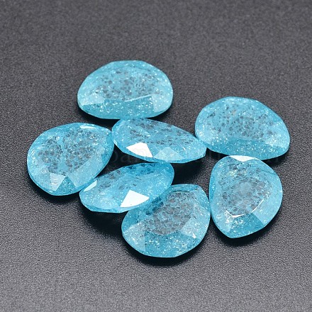 Faceted Drop Crackle Glass Cabochons GLAA-P011-08G-1