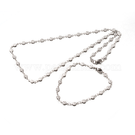 304 inoxydable fleurs bijoux en acier fixe colliers et bracelets SJEW-O023-05P-1