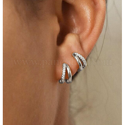 Двухслойные серьги-кольца из латуни с микропаве из прозрачных кубических цирконий FS-WG85B42-02-1