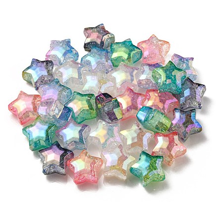 UV Plating Transparent Crackle Acrylic Beads OACR-P010-09-1