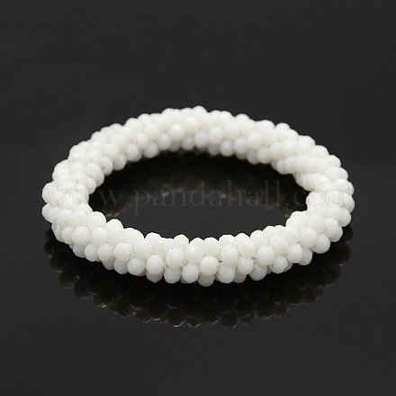 Opaque Solid Color Crystal Glass Round Beads Bracelets BJEW-F083C-01-1