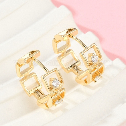Серьги-кольца из латуни с прозрачным фианитом EJEW-Q016-02G-1