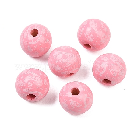 Рождественские печатные европейские бусины из дерева схима WOOD-I015-01F-1