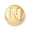 304 Stainless Steel Beads, Flat Round with Letter, Golden, Letter N, 7x3.5mm, Hole: 1.7mm