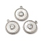 304 Stainless Steel Pave Crystal Rhinestone Pendants with Shell, Flat Round with Triangle Charms, Stainless Steel Color, 18.5x15.5x3mm, Hole: 1.6mm