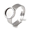 304 Stainless Steel Adjustable Ring Components, Round Pad Ring Settings, Stainless Steel Color, Tray: 8.5mm, 10mm, Inner Diameter: 18mm