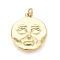 Brass Flat Round & Face Pendants, Real 18K Gold Plated, 22.5x19.5x2.5mm, Hole: 3.5mm, Jump Ring: 5x0.5mm, Iinner Diameter: 3.5mm