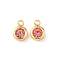 304 Stainless Steel Charms, with Rhinestone, Flat Round, Polishing, Real 18K Gold Plated, Hot Pink, 9x6.5x3.5mm, Hole: 2mm