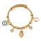 Adjustable 304 Stainless Steel Charm Bangles, with Enamel, Glass and Rhinestone, Eye, Hamsa Hand and Flat Round, Golden, 2-1/4 inch(5.6cm), 4~12mm