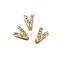 304 Stainless Steel Ice Pick Pinch Bails, Letter V, with Rhinestone, Ion Plating(IP), Real 18K Gold Plated, 7x5x5mm, Pin: 1mm