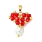 Shell Pearl Beads Glass Pendants, Heart, with Seed Beads, Red, 25x23x4.5mm, Hole: 6.5x3mm