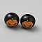 Halloween Theme Wood European Beads, Round, Pumpkin, Black, 16x15mm, Hole: 4mm