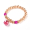 Fashion Glass Beads Stretch Charm Bracelets, with Rhinestone Inside Glass Ball and Golden Plated Brass Findings, Rose, 2-1/4 inch(5.8cm)