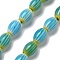 Handmade Millefiori Lampwork Beads Strands, Rice, Cyan, 11~12x7~8mm, Hole: 0.9mm, about 31pcs/strand, 13.98~14.37 inch(35.5~36.5cm)