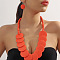 Bohemian Ethnic Style Wood Beaded Multilayer Necklaces & Dangle Earrings Sets, Flat Round, Coral, 750mm+70mm & 47x25mm