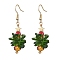 Christmas Tree Glass Dangle Earrings, with 304 Stainless Steel Earring Hooks, Golden, 51x17mm