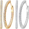 4Pcs 2 Colors Brass Hoop Earrings for Women, Ring, with Rhinestone, Real Gold Plated & Real Platinum Plated, 26x26x2.8mm, 2pcs/color