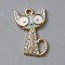 Alloy Enamel Pendants, with Rhinestone, Cat Charm, Light Gold, Light Blue, 21.5x13x2.5mm, Hole: 1.8mm