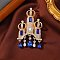 Vintage Castle Alloy Rhinestone Brooches for Backpack Clothes, Capri Blue, 83x50mm
