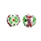 Handmade Two-Tone Lampwork Beads, Round with Flower Pattern, Lime, 12~14x11~13mm, Hole: 1.4~1.5mm