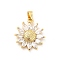 Brass Micro Pave Clear Cubic Zirconia Pendants, with Glass, Sunflower, Real 18K Gold Plated, 19x17x3.5mm, Hole: 5x3mm