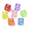 Spray Painted Transparent Acrylic Beads, Cube with Letter, Mixed Color, Letter T, 9.5x9.5x10mm, Hole: 3.8mm, about 570pcs/500g