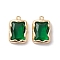 Glass Pendants, with Brass Finding, Rectangle, Light Gold, 19x13x5mm, Hole: 1.4mm