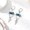 Triangle with Eye Brass Glass Seed Beaded Leverback Earrings, Platinum, Deep Sky Blue, 57x18.5mm