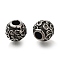 304 Stainless Steel European Beads, Large Hole Beads, Rondelle with Flower, Antique Silver, 10x9.5mm, Hole: 4mm