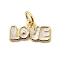 Brass Enamel Charms, Long-Lasting Plated, Lead Free & Cadmium Free, with Jump Ring, Word Love Charm, Real 18K Gold Plated, Rack Plating, Old Lace, 7.5x14x1.5mm, Hole: 3.5mm