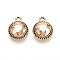 K5 Glass Pendants, Flat Round, Faceted, with Alloy Findings, Light Gold, Bisque, 17~17.7x14x5.2~6mm, Hole: 2mm