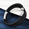 Braided Black Microfiber Leather Cord Multi-strand Bracelets for Women Men, Rectangle 304 Stainless Steel Magnetic Clasps & Glass, Black, 8-5/8x1/2 inch(22x1.4~2.2cm)