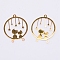Brass Pendants, Flat Round with Cat, Golden, 26.5x22x0.3mm, Hole: 1.5mm