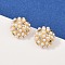 Half Round Brass Micro Pave Clear Cubic Zirconia Stud Earrings, with ABS Plastic Pearl, Long-Lasting Plated, Rack Plating, Real 18K Gold Plated, 12.5mm