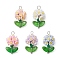 Glass Seed Beaded Flower Pendants, with Resin & Brass Finding, Mixed Color, 25x14x13mm, Hole: 3x2.5mm
