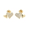 Brass Micro Pave Clear Cubic Zirconia Heart Stud Earrings for Women, Real 18K Gold Plated, 8x12.5mm