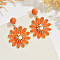 Flower Alloy Raffia Dangle Stud Earrings, with Plastic Pearl & Crystal Rhinestone, Golden, Dark Orange, 60x45mm