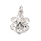 Rack Plating Brass Micro Pave Cubic Zirconia Pendants, Lead Free & Cadmium Free, Long-Lasting Plated, Flower, Platinum, 15x11.5x4.5mm, Hole: 3.5mm
