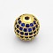 Brass Micro Pave Grade AAA Cubic Zirconia Beads, Cadmium Free & Nickel Free & Lead Free, Round, Blue, Golden, 6mm, Hole: 1mm