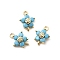 Brass Pave Cubic Zirconia Flower Links Connector Charms, Real 18K Gold Plated, Long-Lasting Plated, Rack Plating, Lead Free & Cadmium Free, Sky Blue, 10.5x7.5x3.5mm, Hole: 1.2mm and 1mm