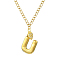 304 Stainless Steel Clear Cubic Zirconia Heart & Letter Pendant Curb Chain Necklaces for Women, Golden, Letter U, 16.54 inch(42cm)