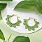 304 Stainless Steel Glass Seed Beads Hoop Earrings, Flower, Lime Green, 28x2.5x33mm