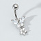 316L Surgical Stainless Steel Belly Rings, with Micro Pave Cubic Zirconia, Butterfly, Stainless Steel Color, Pin: 1.6x10mm
