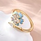 Brass Micro Pave Clear Cubic Zirconia Cuff Rings for Women, Flower, with Enamel, Golden, 2~12mm, Inner Diameter: 16mm