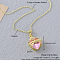 Brass Micro Pave Clear Cubic Zirconia and Pink Resin Scared Heart Pendant Necklaces for Women, Golden, 17.72 inch(45cm)