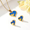 304 Stainless Steel & Acrylic Stud Earrings & Pendant Necklaces Sets, Heart, Blue, 400mm