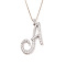 Elegant Fashion Brass Micro Pave Clear Cubic Zirconia Alphabet Pendant Necklaces, Silver Color Plated, Letter A, 15.75 inch(40cm)